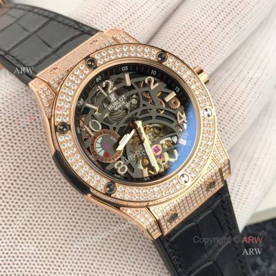 Replica Hublot Classic Fusion Rose Gold Diamond Watch Black Face